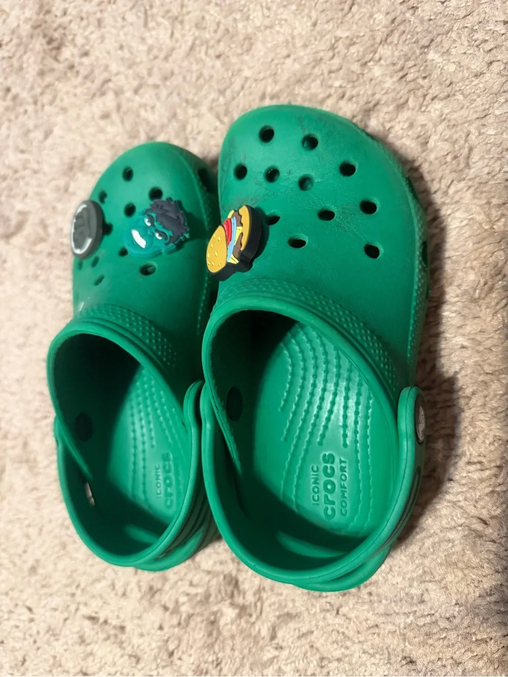 CROCS Kids Green Slip-On Clogs with Fun Jibbitz Charms